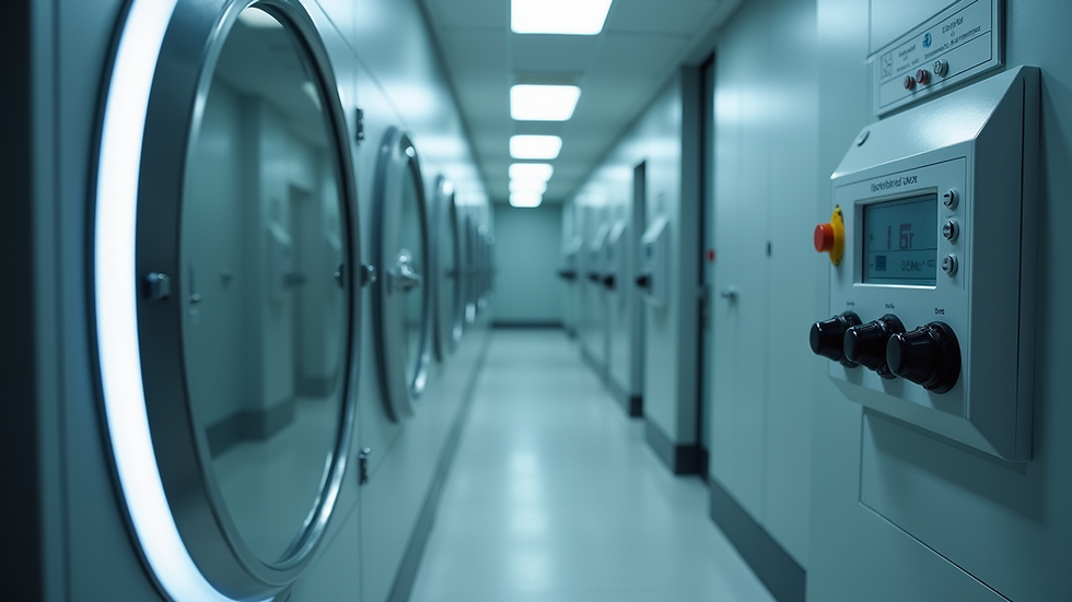 Eye-level view of a hyperbaric chamber control panel in a wellness centre