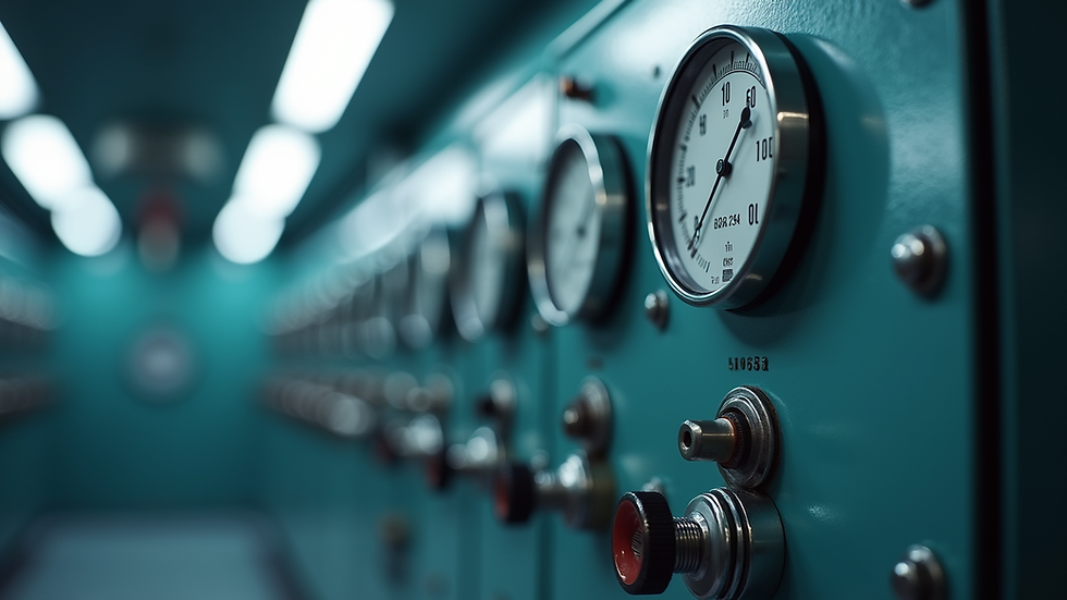 Close-up view of hyperbaric chamber control panel with pressure gauges