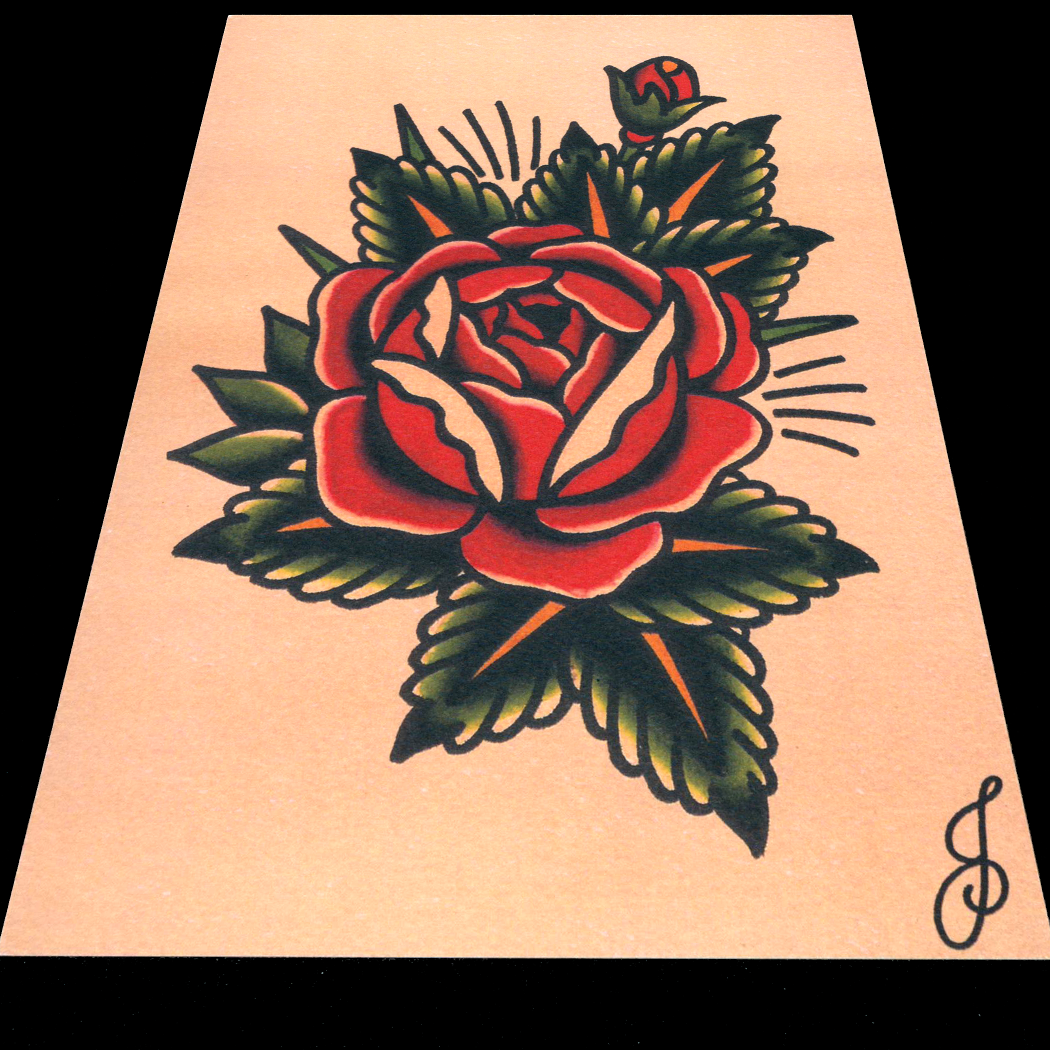 Rose & Leaves Tattoo Flash Print (5x7)