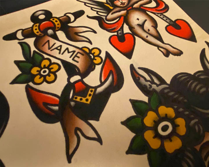 Thumbnail: Assorted Design Traditional Tattoo Flash Sheet (11x14)