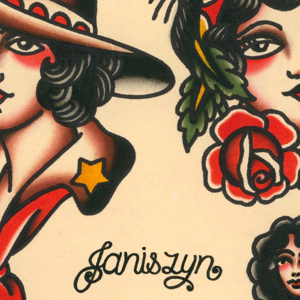 Thumbnail: Black Hair Beauties Traditional Tattoo Flash Sheet (11x14)