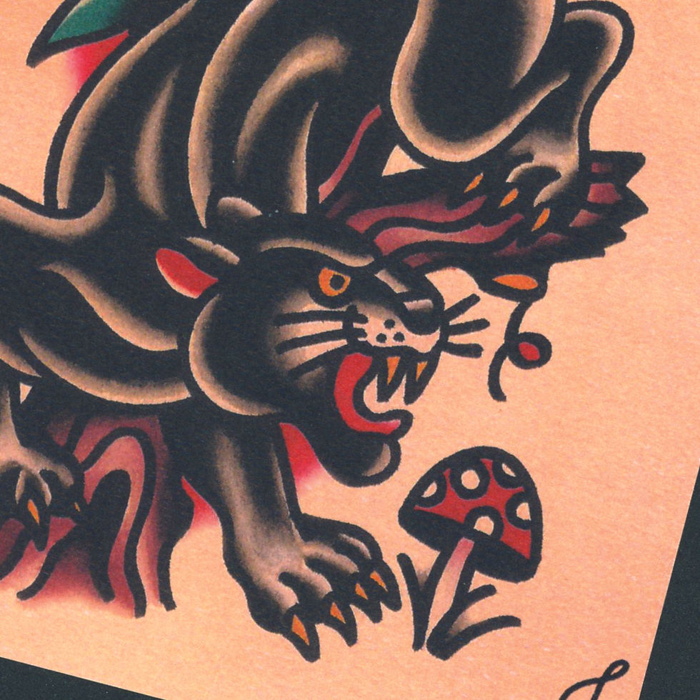 Thumbnail: Panther & Mushroom Tattoo Flash Print (5x7)