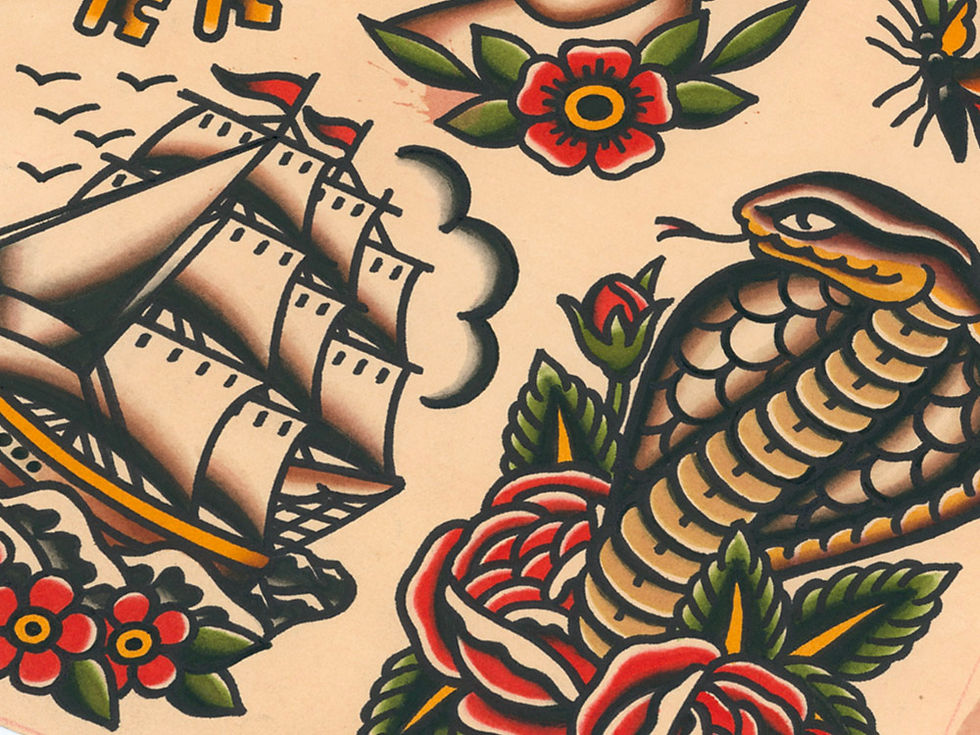 Thumbnail: Beauty and Creatures Traditional Tattoo Flash Sheet (11x14)