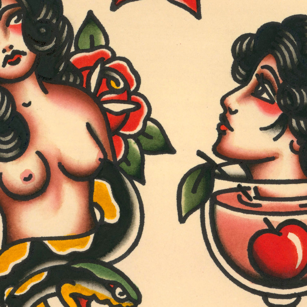 Thumbnail: Black Hair Beauties Traditional Tattoo Flash Sheet (11x14)