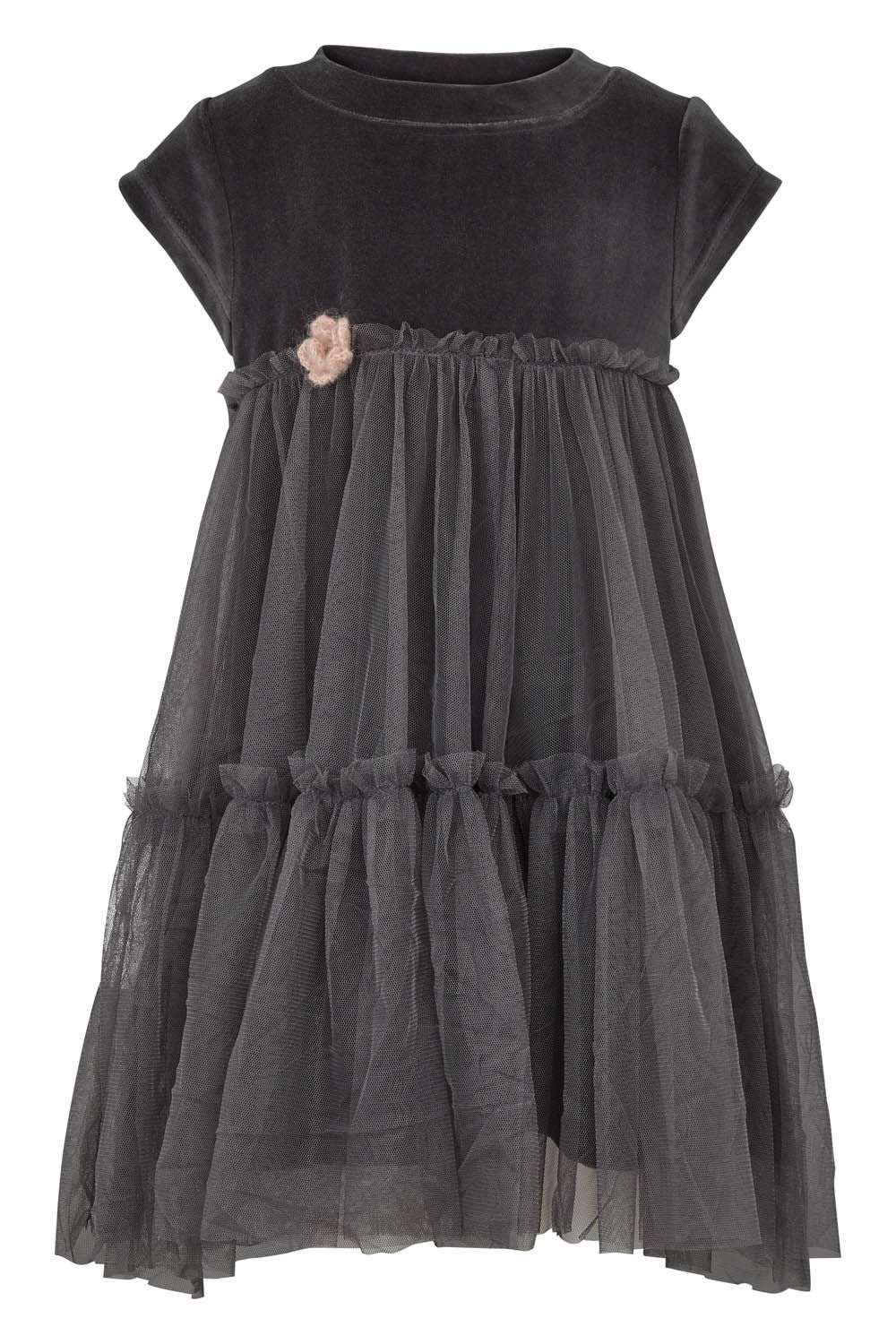 3453L - Velvet Dress w.tulle - Dark shadow