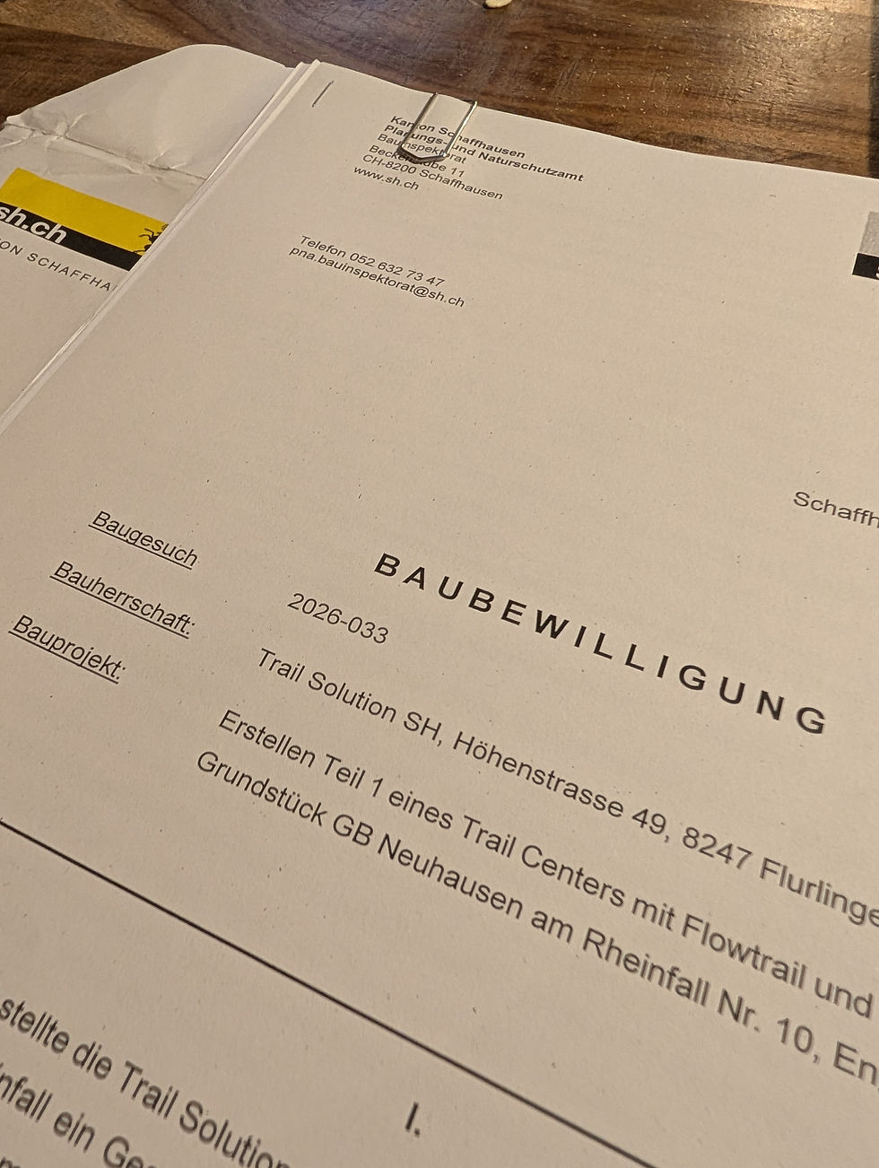 Baubewilligung erhalten: Grünes Licht für das Trail Center SH!