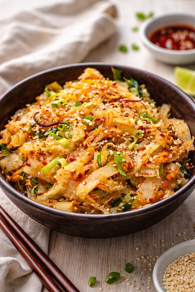 Fresh stir-fried noodle salad with chili Street Food Minety Music Festival