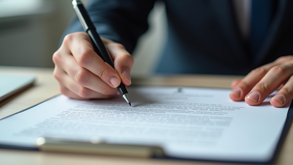 Close-up view of a bail bond contract being signed on a desk