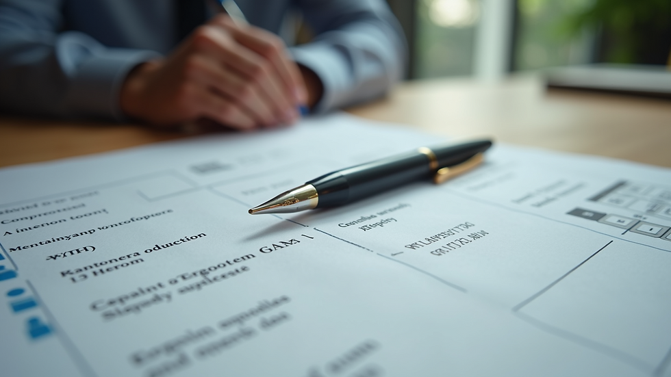 Close-up view of legal documents and a pen on a wooden table