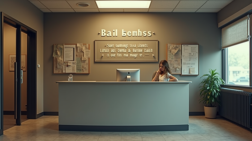 Eye-level view of a bail bonds office with a welcoming front desk