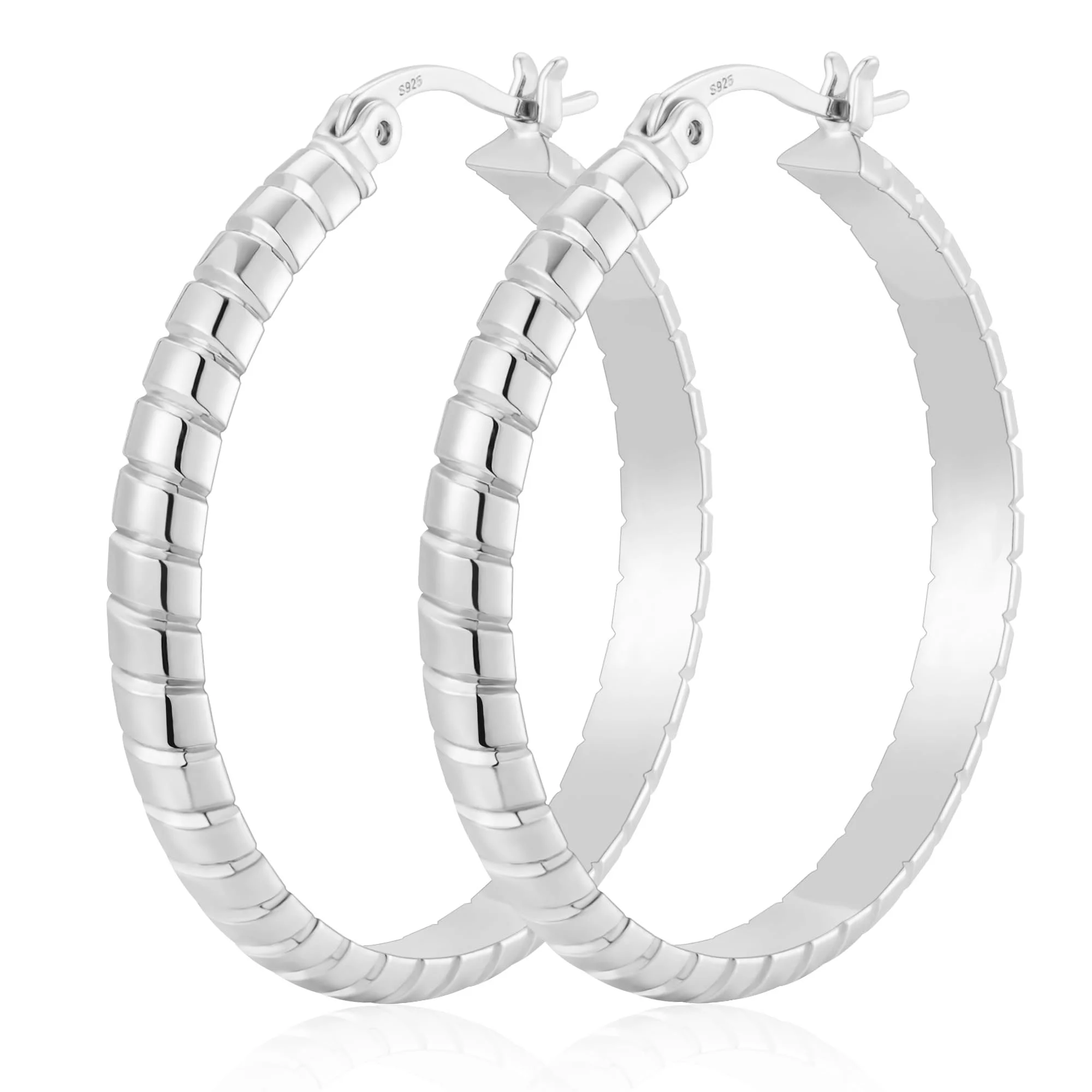 2 Pairs 18K White Gold Plated Hoop Earrings for Women S925 Sterling Silver Post 