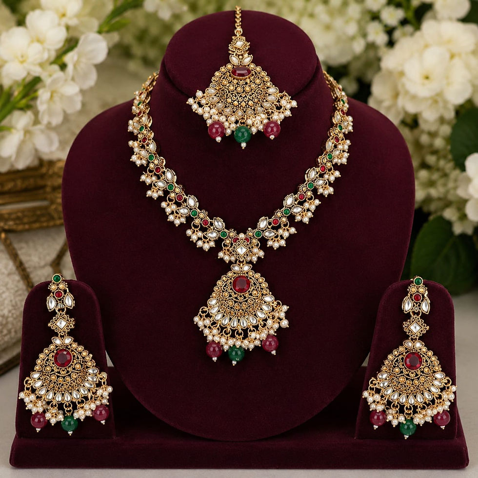 الصورة المصغرة: Noratan Necklace set with earrings & Tikka
