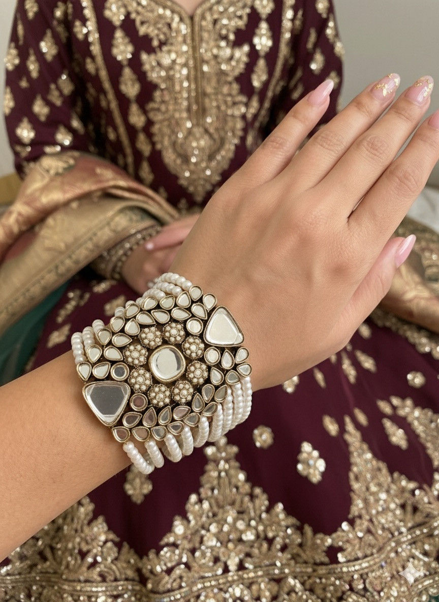 Miniatura: Where desi elegance meets luxury, kundan bracelet with multiple beads strands