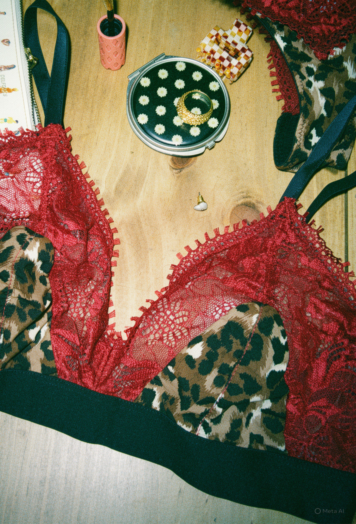 Soutien-gorge triangle dentelle bordeaux et leopard