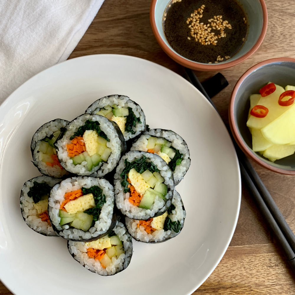 Low sodium gimbap (Korean seaweed rice rolls)