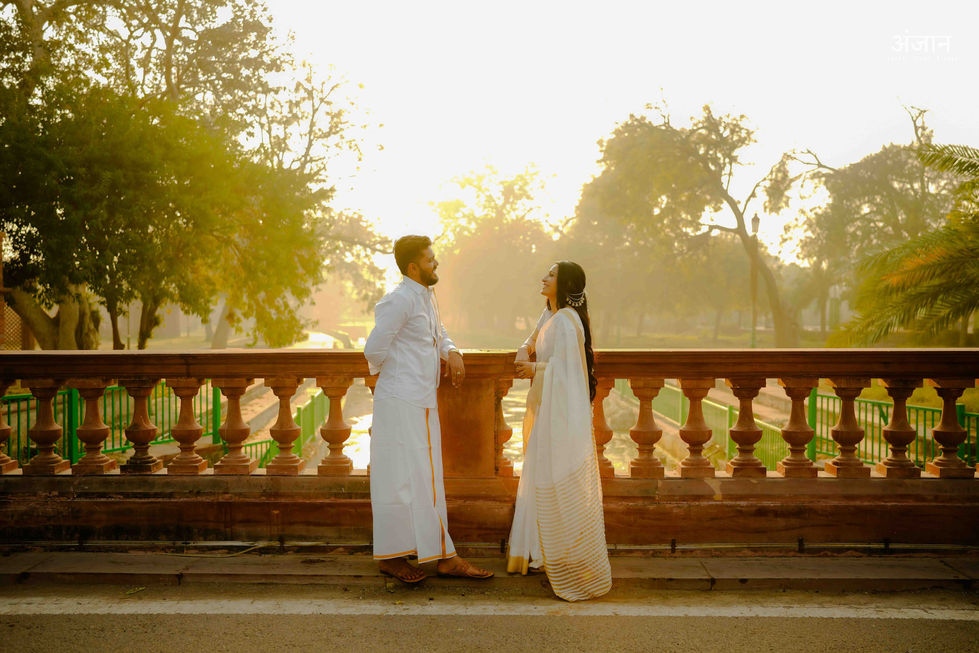 Pre-wedding couple at Mandore Gardens during sunset