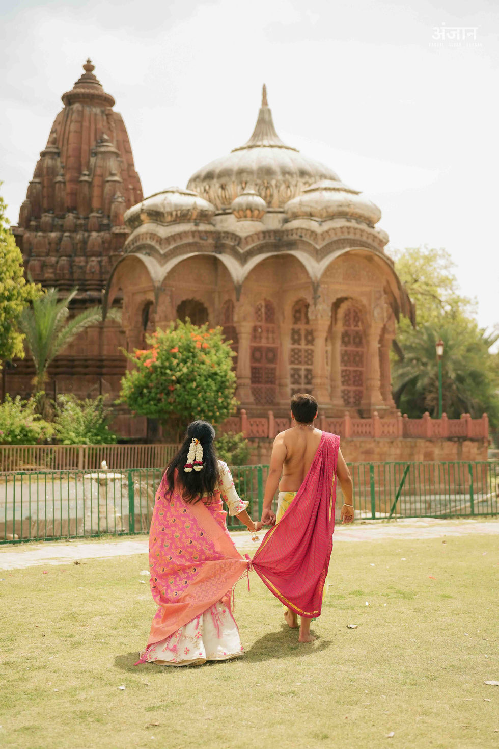 Couple walking through Mandore Gardens Jodhpur