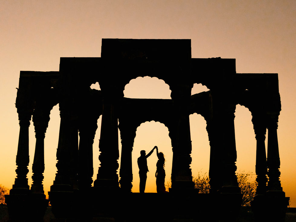 Couple silhouette at Panchkunda Chhatris Jodhpur
