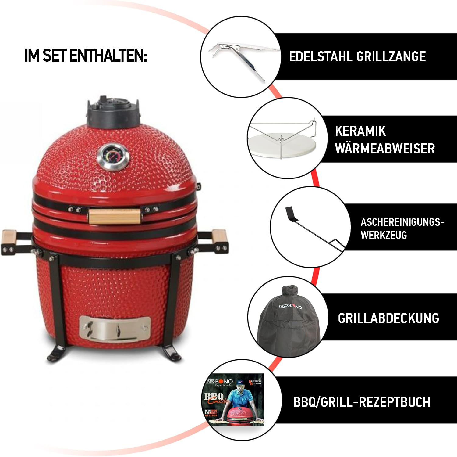 Kamado Bono Ceramic grill Minimo 15" 40 cm (Rot oder Schwarz)