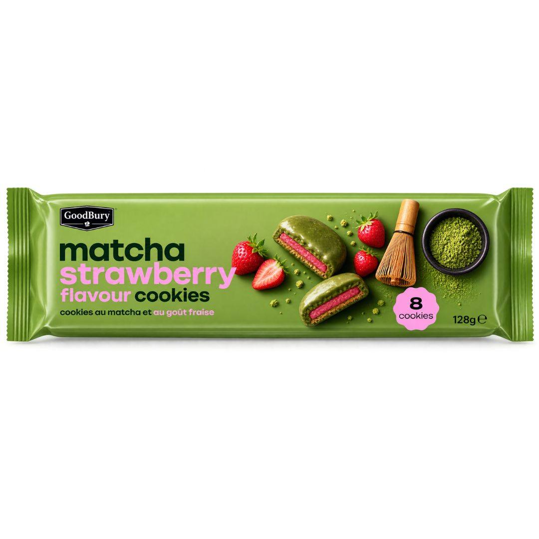 BISCOITOS GOODBURRY MATCHA E MORANGO 128 G