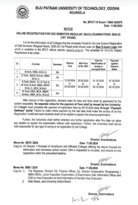 ON-LINE REGISTRATION FOR ODD SEMESTER (REGULAR / BACK) EXAMINATIONS: 2024-25
(1ST PHASE)