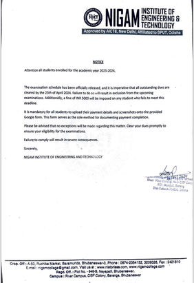 Notice for due clearance