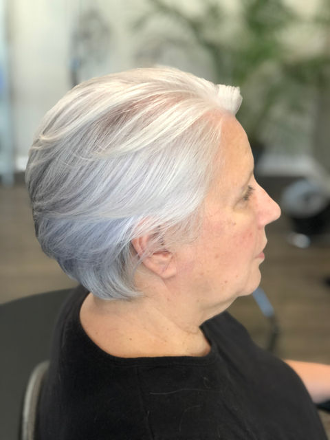 Silver Gray Color and Haircut by Jolene
