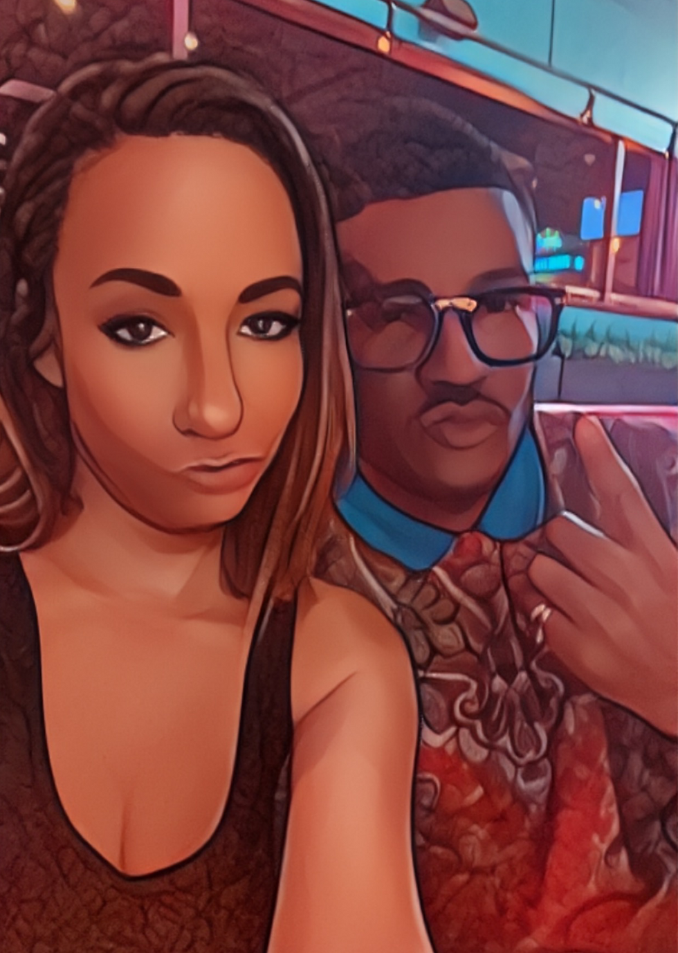 pretty young woman and handsome man taking a picture