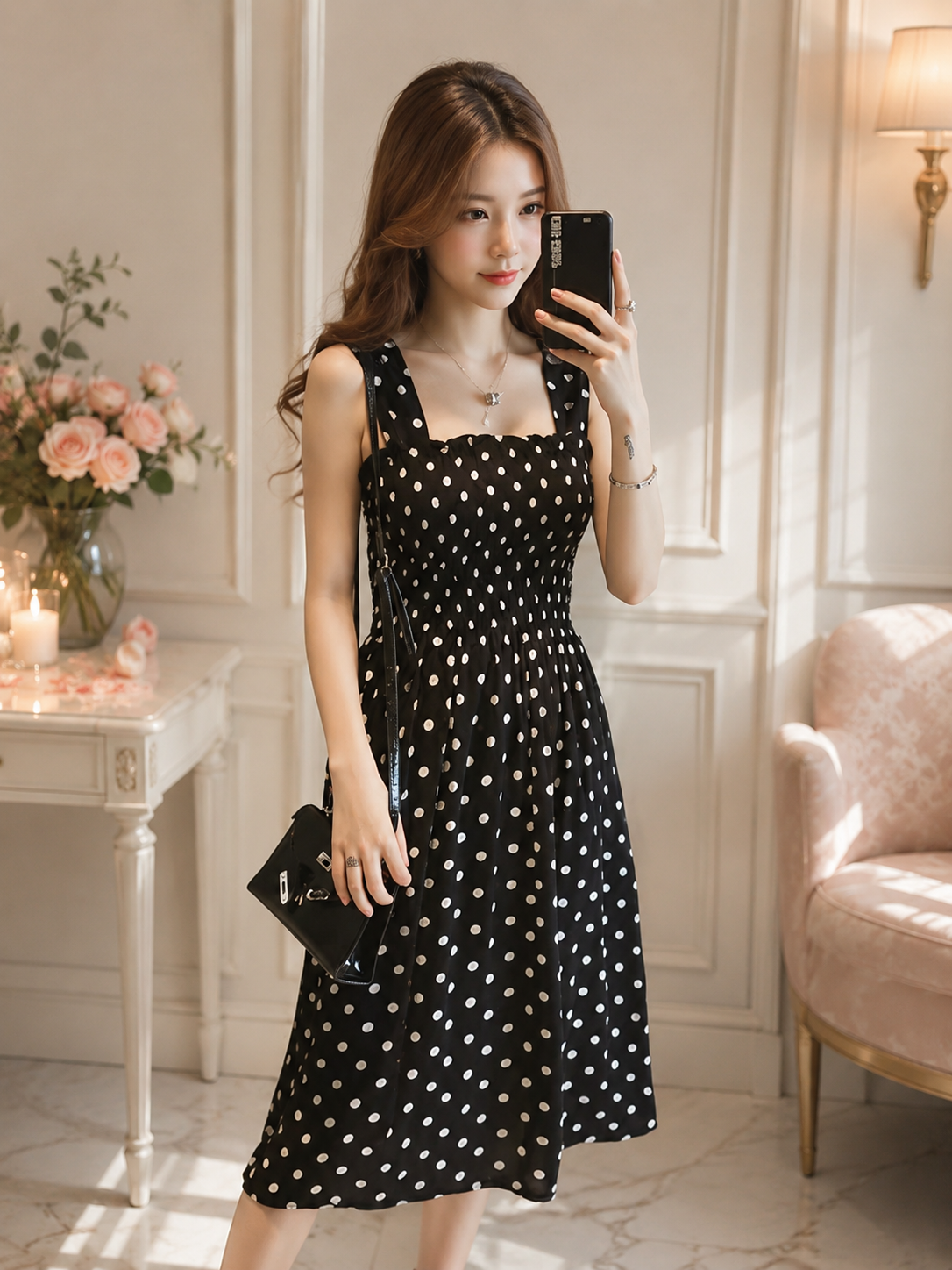 Vestido Midi Poá Romance
