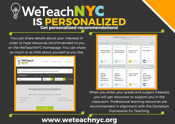 Wireframe 6/6 of flyer announcing new features for online platform, WeTeachNYC