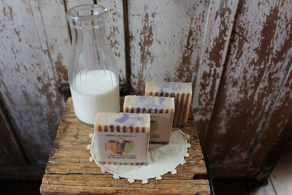 Thumbnail: three natural milk and honey bar soaps displayed on a table