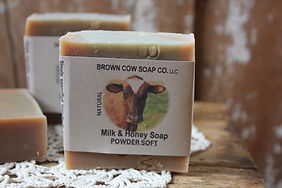 soap bar with brown cow soap company label on it