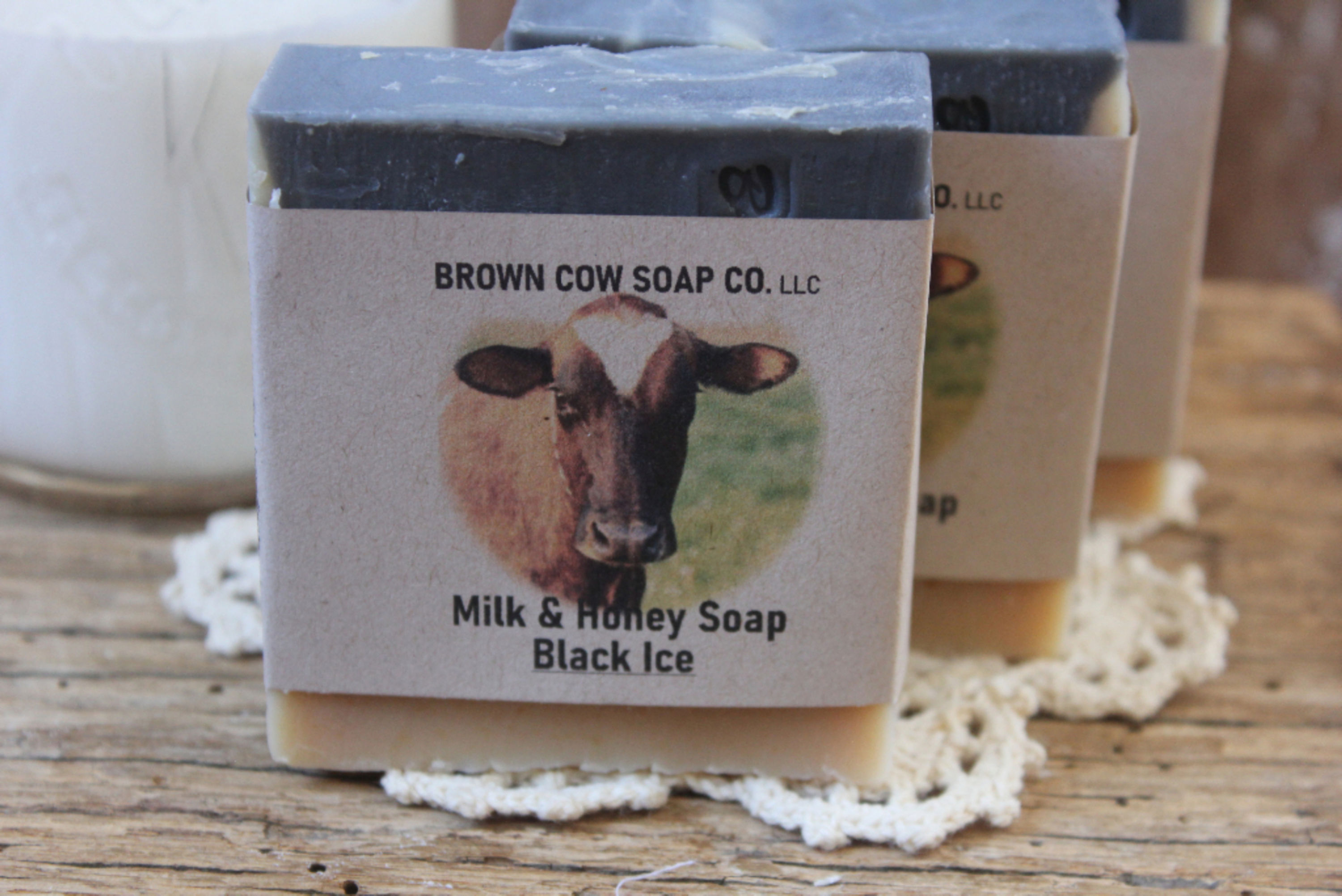 natural handmade bar soap with brown cow soap co label