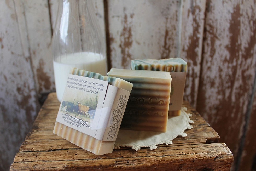 Thumbnail: natural brown cow soap company soap bars dispalyed on a table