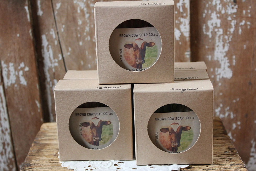 Thumbnail: three bar of natural handmade soap in kraft color soap boxes