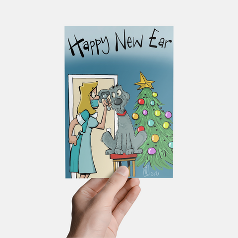 Happy New Year cards designed and printed for audiology specialist, Liz Ears.