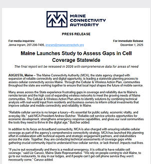 PRESS RELEASE: Maine Launches Study to Assess Gaps in Cell Coverage Statewide