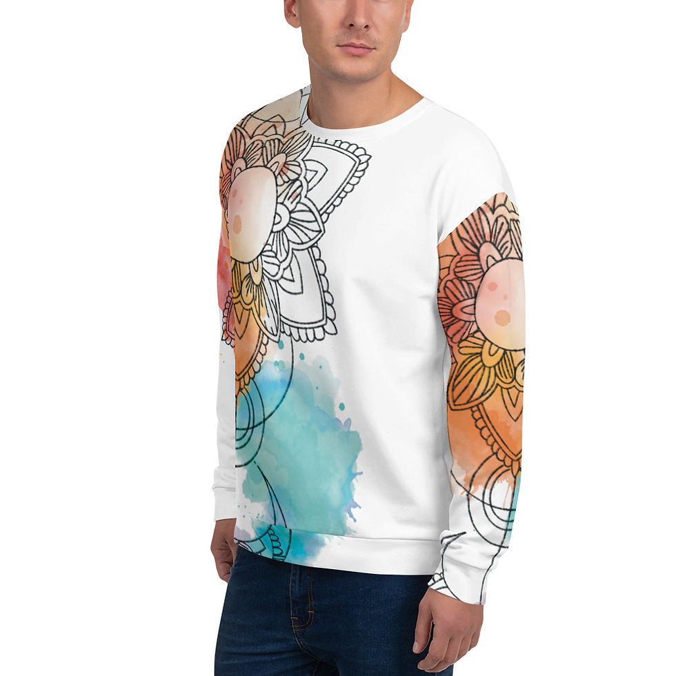 Thumbnail: Tarot card inspired clothing wear designs, featuring the Three of Swords tarot card in a graphic on a white sweat shirt for all sizes and unisex.