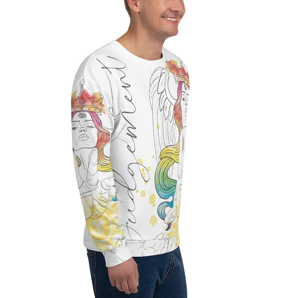 Miniaturbild: Tarot card inspired clothing wear designs, featuring the Three of Swords tarot card in a graphic on a white sweat shirt for all sizes and unisex.