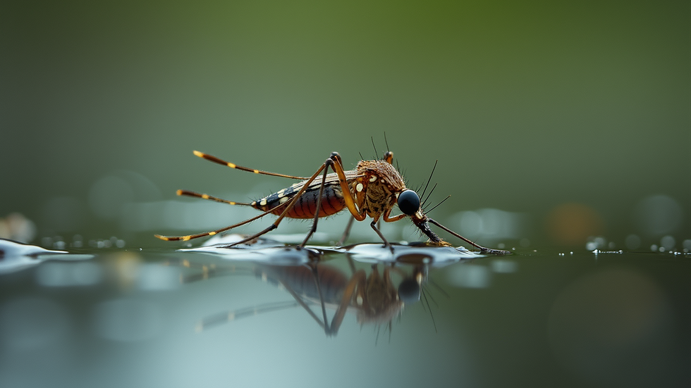 Close-up view of mosquito larvae in standing water