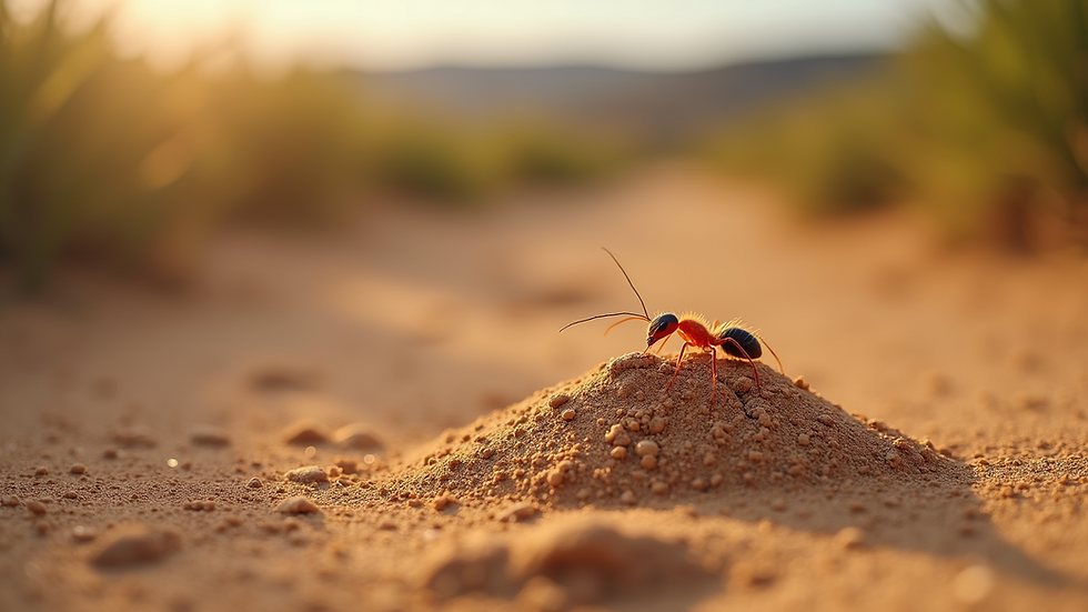 Eye-level view of a termite mound on sandy soil