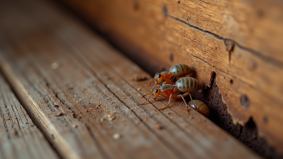 Eye-level view of termite damage on wooden beam