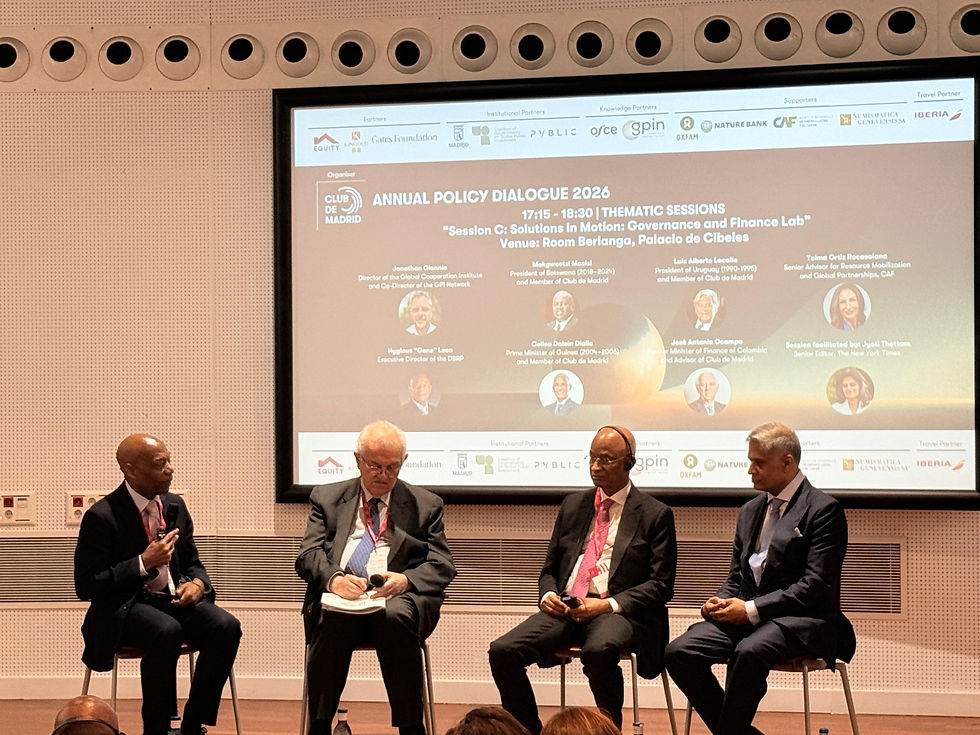 Dr. Hyginus "Gene" Leon, Executive Director of the Nature Bank, alongside Cellou Dalein Diallo, former Prime Minister of Guinea; José Antonio Ocampo, former Minister of Finance of Colombia; and Ketan Patel, Chairman of Force for Good and Greater Pacific Capital.