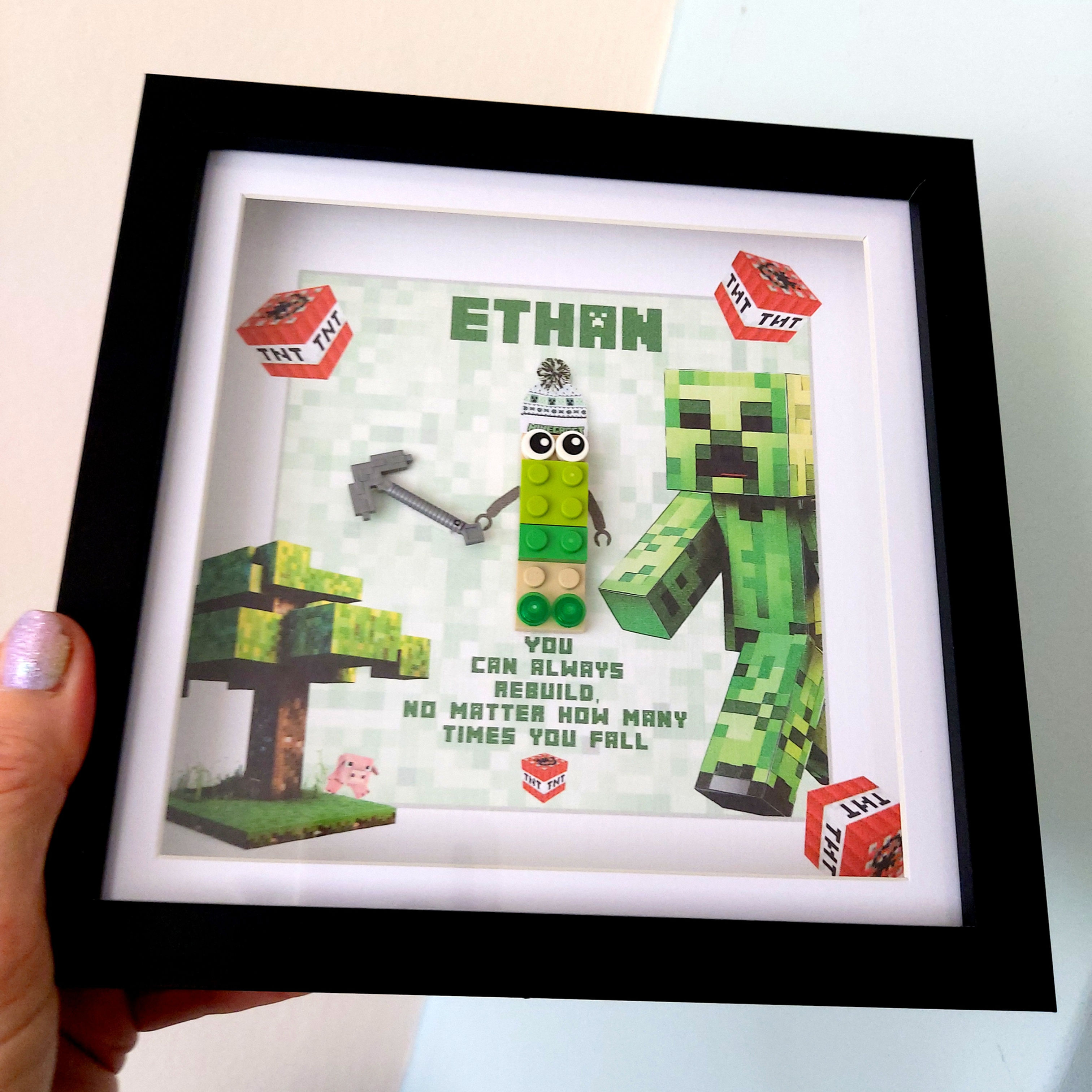 Made of Lego Minecraft personalised Art Frame with Lego Axe
