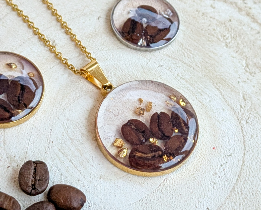 Naszyjnik i kolczyk - żywica kawa