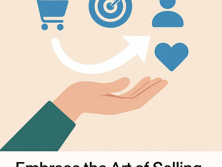 A digital illustration symbolising the mindset shift from selling to serving — featuring a business owner offering value and impact to customers, reflecting purpose-driven sales in small businesses.