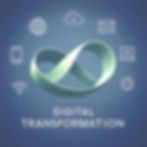 A green Möbius strip floating in space, surrounded by digital icons — symbolizing the continuous, non-linear nature of digital transformation and the mindset shift required to adapt and lead through change.