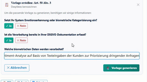 Scrennshots von TrustTroiAI maßgeschneiderte Generator