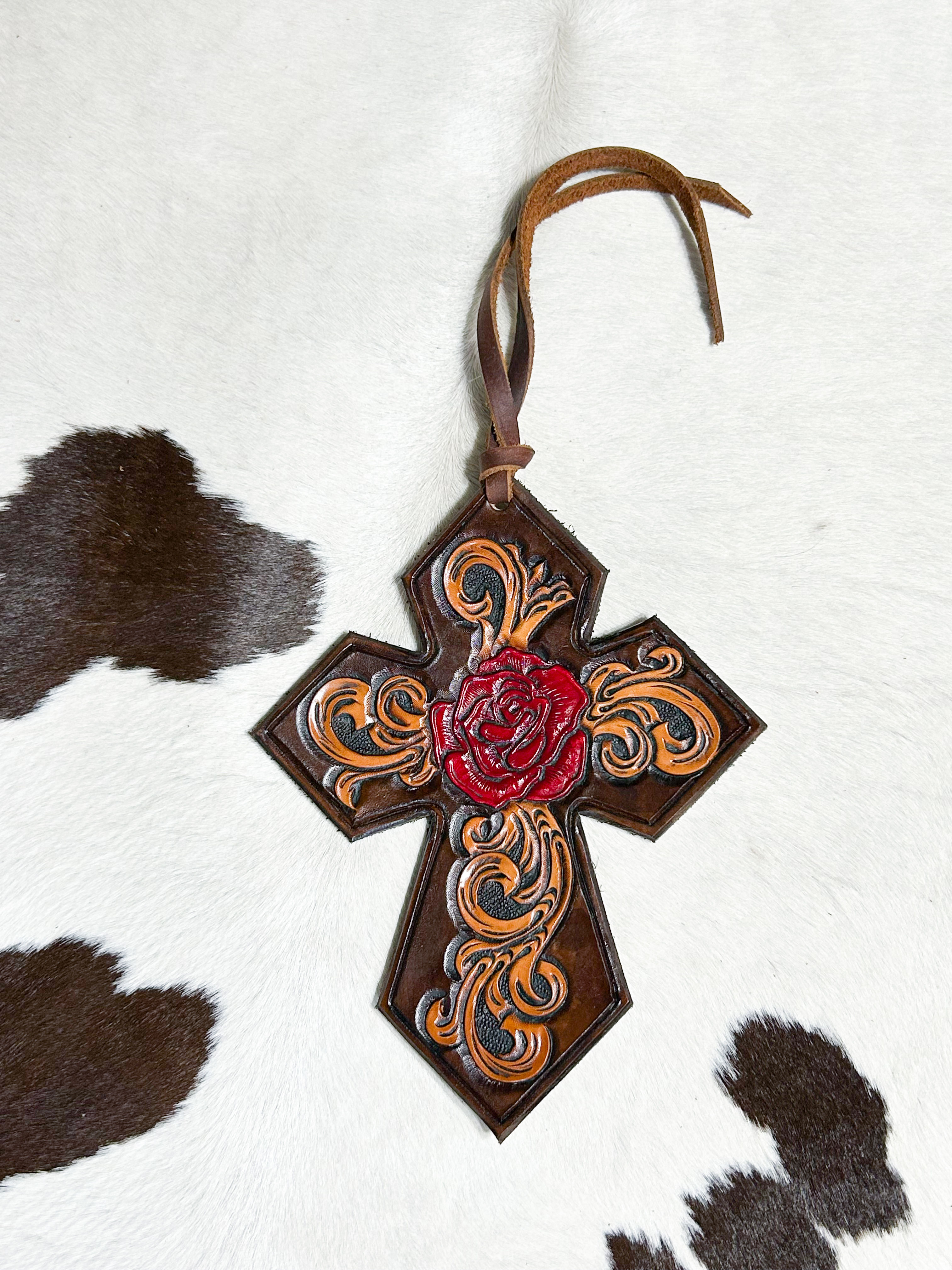 Tooled Rose Saddle Cross