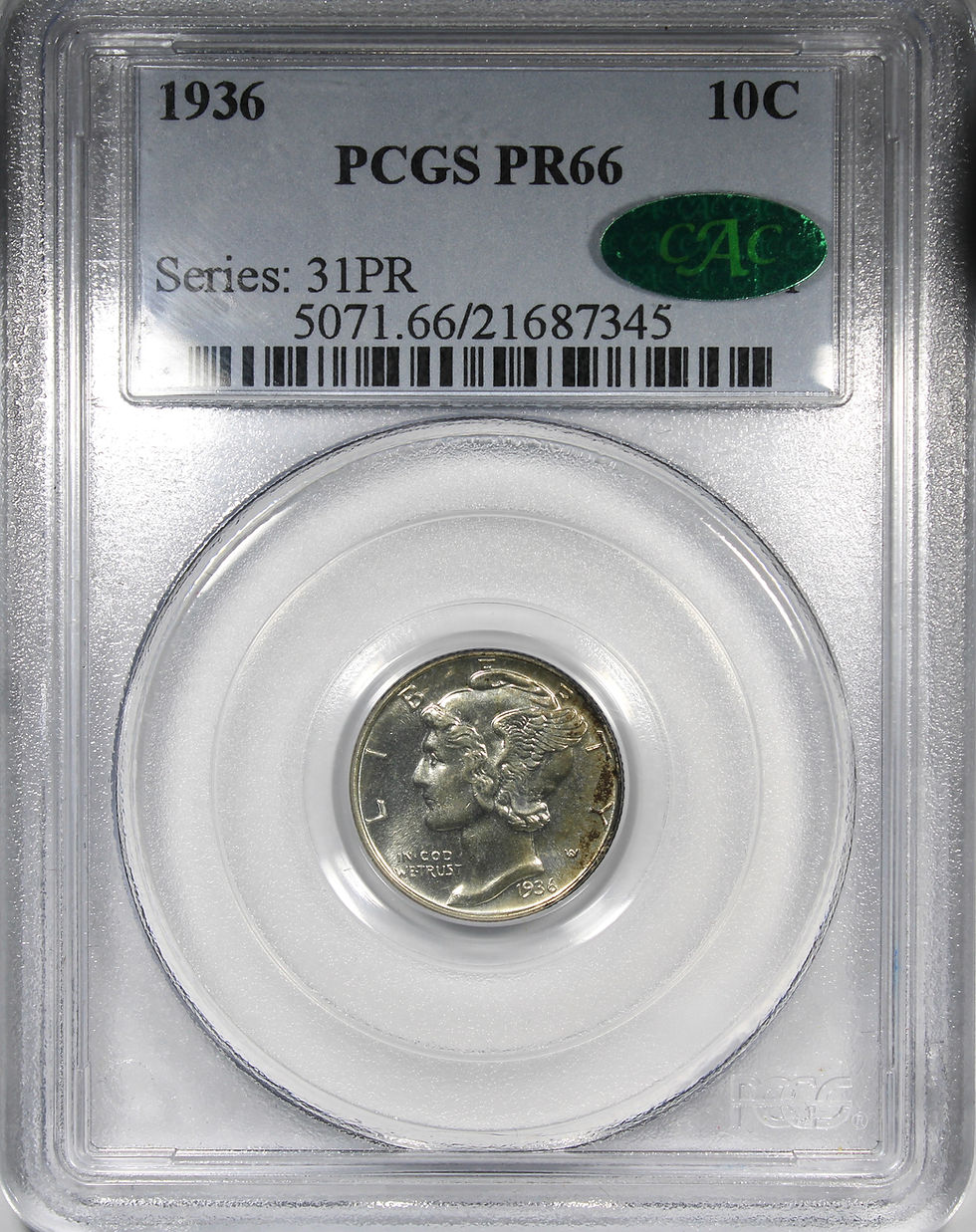Thumbnail: 1936 Proof Mercury Dime PCGS PR66 CAC